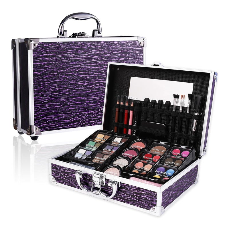 CHARMCODE Makeup Kit for Teen Girls & Women Full Kit, Beauty Train Case with Starter Cosmetic Set, Make Up Valentine Gift Box with Eyeshadow,Lipgloss,Highlighter,Blush,Lip&Eye Pencils,Brush & More(Purple) - Image 2